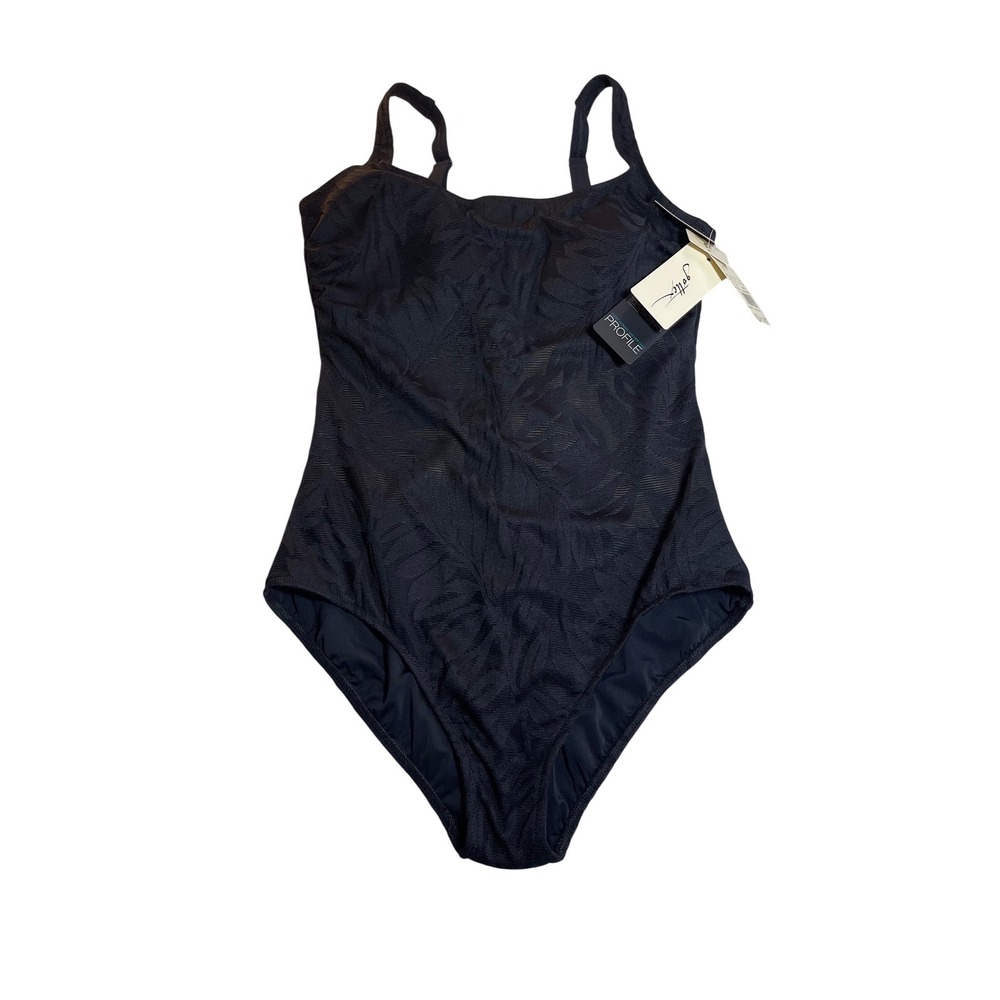 Profile by Gottex Black Tropical Palm Mesh One Piece Swimsuit Size 10 E26042006